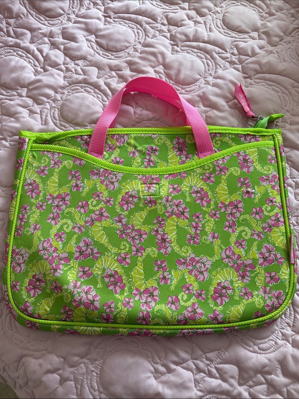 Lilly Pulitzer Lime Green and Pink Floral Laptop Tote